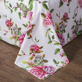 Romantic Roses Lovely Spring Pink Floral Garden Fitted & Flat Bed Sheet Set w/ Pillow Cases