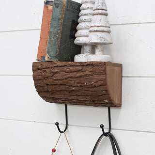 Split Wood Log Shelf with Hooks