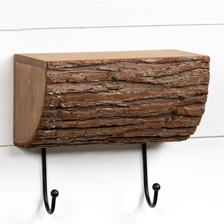 Split Wood Log Shelf with Hooks