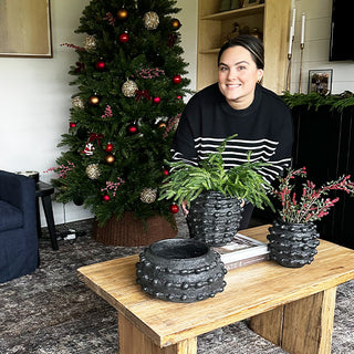 Handcrafted Textured Outdoor Matte Black Planters, Set of 3