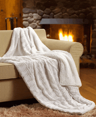 White Ivory Polar Faux Fur with Sherpa Throw Blanket