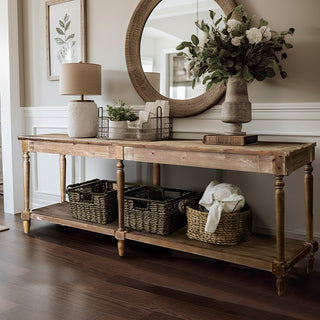 Long Weathered Natural Wood Console Table