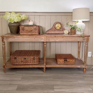 Long Weathered Natural Wood Console Table