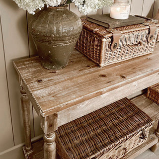 Long Weathered Natural Wood Console Table