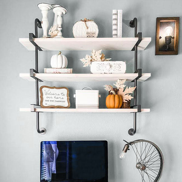 Wall Mounted Whitewashed Wood Bathroom Floating Shelf, 2-Tier Wall