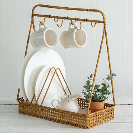 Wall Hanging Mug Rack , Plate Shelf, Dish Rack With Mug Hooks