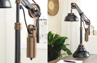 Black and Copper Adjustable Pulley Table Lamp