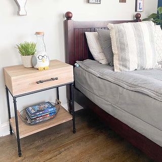 Modern Farmhouse Wood Side Table with Drawer