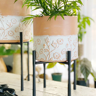 Floral Embossed Plant Stands, Set of 2