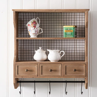 Wood Organizer Shelf with Drawers and Hooks