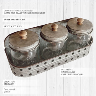 Three Glass Canisters with Storage Bin