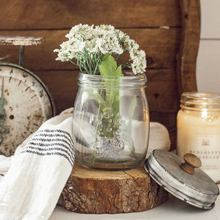 Three Glass Canisters with Storage Bin