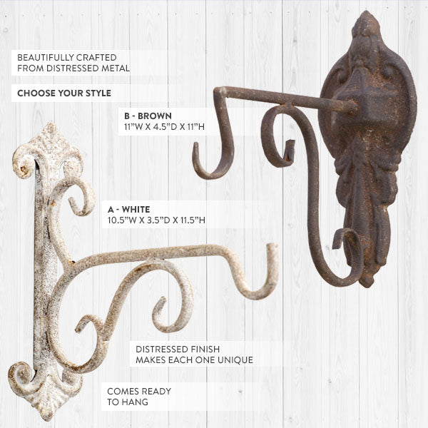 Decorative Distressed Metal Wall Hook - White