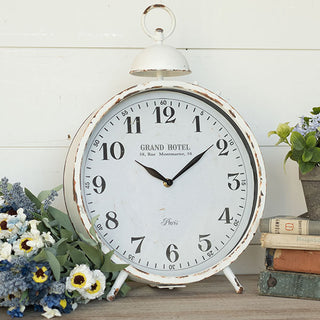 Large Chippy White Vintage Table Clock