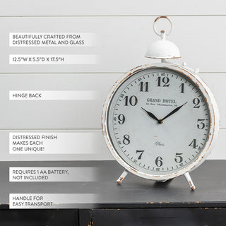 Large Chippy White Vintage Table Clock