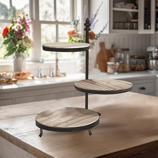 Wood and Metal Tiered Swivel Tray