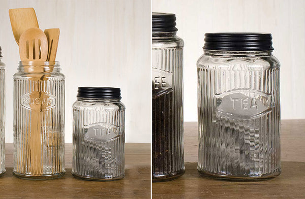Ribbed Glass Canister Set - Set/3 - Piper Classics  Glass canister set, Glass  kitchen canisters, Glass canisters