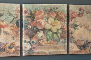 Vintage Floral Triptych Print On Canvas