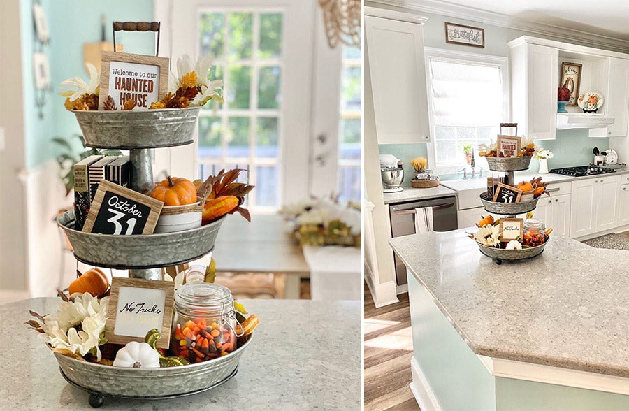 How to Decorate a 3 Tier Tray  Farmhouse kitchen decor, Kitchen stand,  Rustic kitchen decor