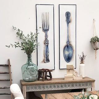 Enamel Fork and Spoon Wall Art  Set of 2