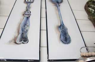 Enamel Fork and Spoon Wall Art  Set of 2