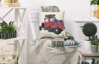 Double Sided Feedsack Red Truck Pillow