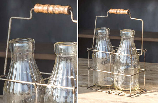 Small Milk Bottles And Metal Holder