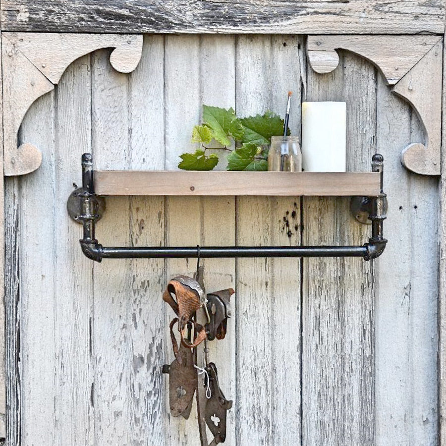 Rustic Wood and Pipe Shelf Industrial Farmhouse Decor Steals