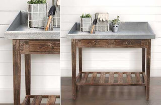 Wooden Potting Table w/ Galvanized Top