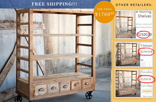 Vintage Style Rolling Factory Shelves