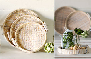 Wicker Trays With Handles, Set of 3